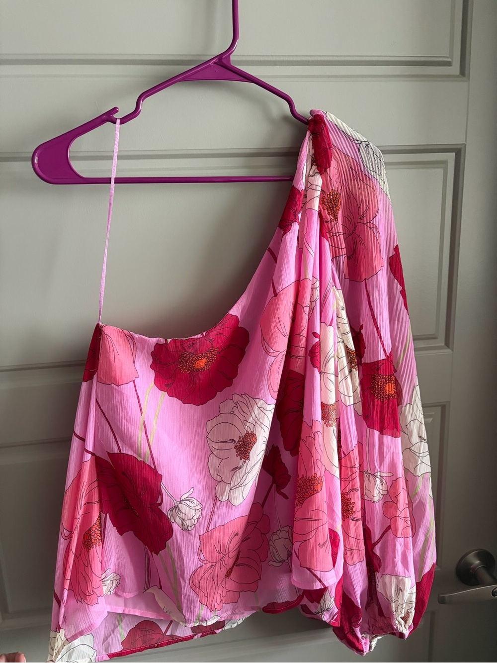 Express Pink Floral One-Shoulder Top